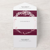 Burgund, weiße Blumengarten mit Herz Hochzeit All In One Einladung (Außenbereich)