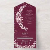 Burgund, weiße Blumengarten mit Herz Hochzeit All In One Einladung (Innen Boden)