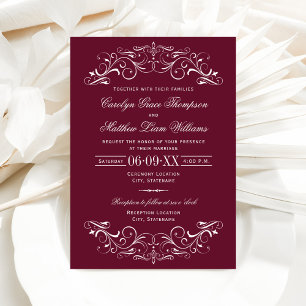 Burgund-weiße Hochzeit mit Schriftrolle Einladung