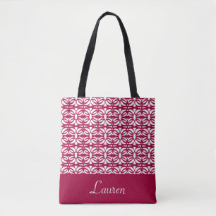 Burgund & weiße ovale geometrische Form & Ihr Name Tasche