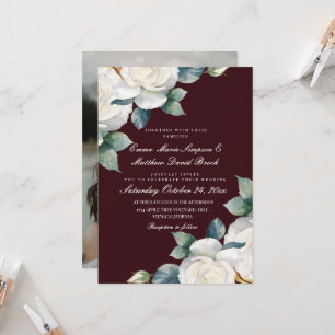 Burgund & Weiße Rose Florale Hochzeit Einladung