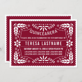 Burgund, weißes Papelpikado Mexican Quinceañera Einladung