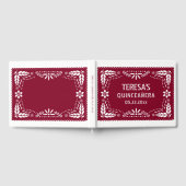 Burgund, weißes Papelpikado Mexican Quinceañera Gästebuch (Voll)