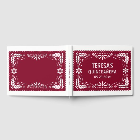 Burgund, weißes Papelpikado Mexican Quinceañera Gästebuch (Voll)