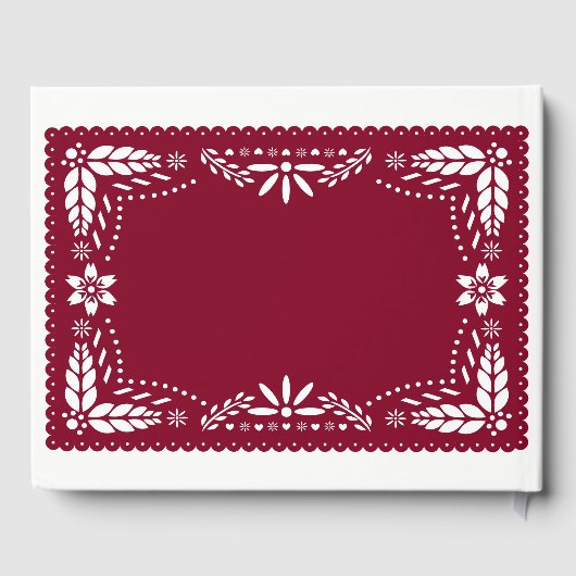 Burgund, weißes Papelpikado Mexican Quinceañera Gästebuch (Rückseite)