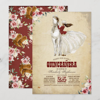 Burgund Western Quinceañera - 15. Geburtstag Einladung