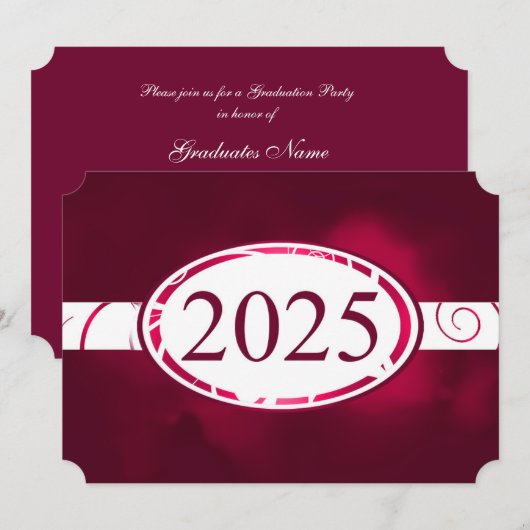 Burgund White Floral Button 2025 Graduation Party Einladung (Vorne/Hinten)