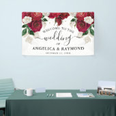 Burgund & White Floral Elegante Hochzeit Willkomme Banner (Messeveranstaltung)