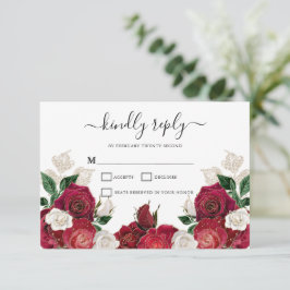 Burgund & White Floral Elegante Wedding RSVP Card