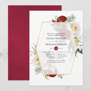 Burgund & White Floral Geometric Probe Dinner Einladung