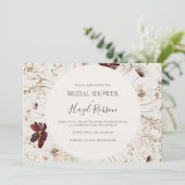 Burgund Wildblume Beige Horizontales Brautparty Einladung (Stehend Vorderseite)
