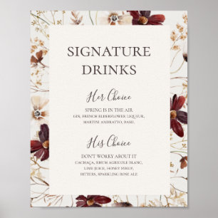 Burgund-Wildblume Beige Unterschrift Drinks Unte Poster