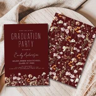 Burgund Wildblume Bloom Graduation Party Boho Einladung