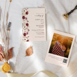 Burgund Wildblume Foto QR Code Hochzeit Einladung