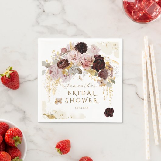 Burgund Wildblume Garden Blumenstrauß Brautparty Serviette (Beispiel)