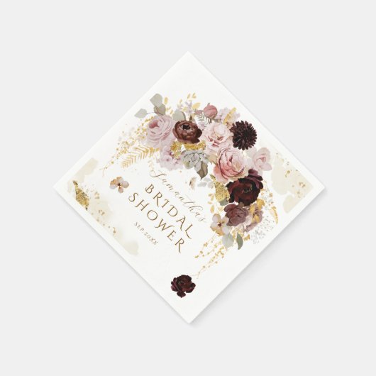 Burgund Wildblume Garden Blumenstrauß Brautparty Serviette (Ecke)