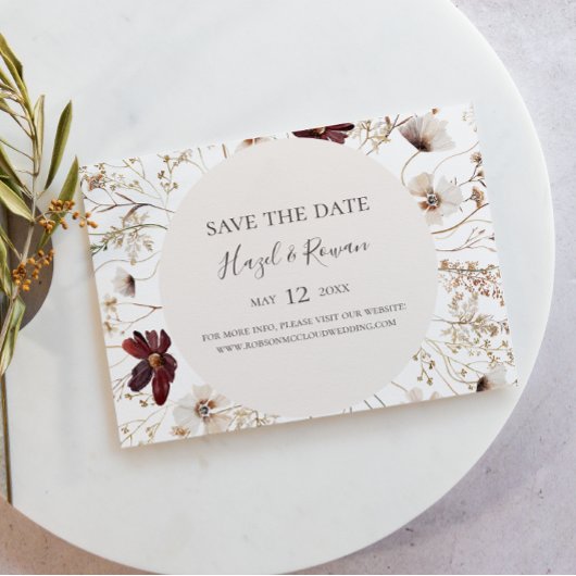 Burgund Wildblume Horizontal Save the Date