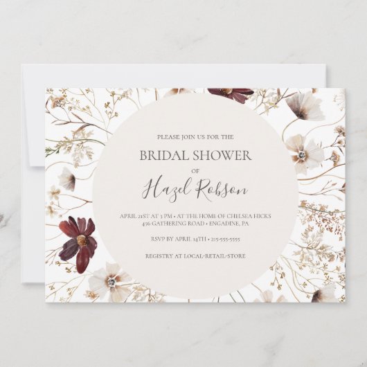 Burgund-Wildblume | Horizontales Brautparty Einladung (Vorderseite)