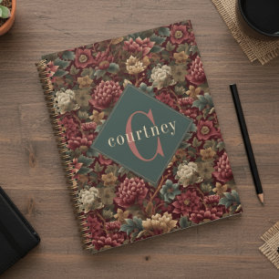 Burgund William Morris Floral Elegantes Monogramm Planer