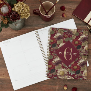 Burgund William Morris Floral Elegantes Monogramm Planer