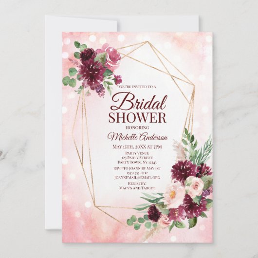 Burgund Wine Boho Brautparty Einladung (Vorderseite)