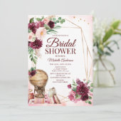 Burgund Wine Boho Brautparty Einladung (Stehend Vorderseite)