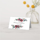 Burgund Winter Rose Foliage Wedding Table Platzkarte (Rückseite)