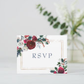 Burgund Winter Rose Grüne Hochzeit RSVP Postkarte (Stehend Vorderseite)