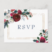Burgund Winter Rose Grüne Hochzeit RSVP Postkarte (Vorderseite)