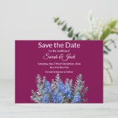 Burgund Winter Wedding mit Bluebonnet Save The Date (Stehend Vorderseite)