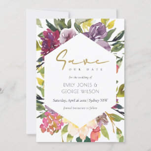 BURGUNDDY LILA PINK LIME GREEN FLORAL SAVE THE DATE