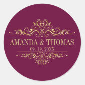 BurgundElegant Rahmen Personalisierte Hochzeitstic Runder Aufkleber (Vorderseite)