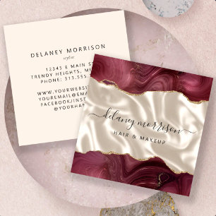Burgunder Achat Gold Glitter Elfenbein Luxus Quadratische Visitenkarte