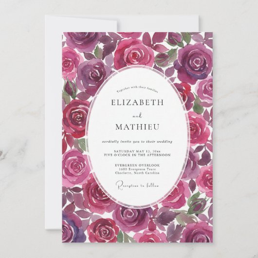 Burgunder Amethyst Hochzeit bemalt Einladung (Vorderseite)