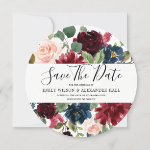 Burgunder Aquarell-Blumen Moderne Hochzeit Save The Date