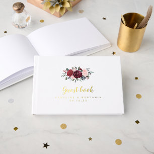 Burgunder-Aquarell-Blumen-Rustikal-Boho-Hochzeit Gästebuch