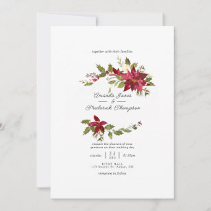 Burgunder Aquarell-Blumen-Weihnachtshochzeit Einladung