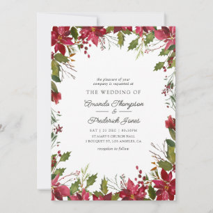 Burgunder Aquarell Blumen Weihnachtshochzeit Einladung