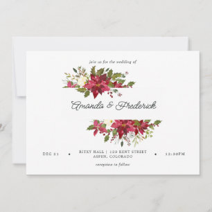 Burgunder Aquarell-Blumen-Weihnachtshochzeit Einladung