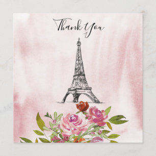 Burgunder-Aquarell-Eiffelturm-Hochzeit-Danke-schön Einladung