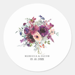 Burgunder Aquarell Wildblumen Boho Hochzeit Runder Aufkleber