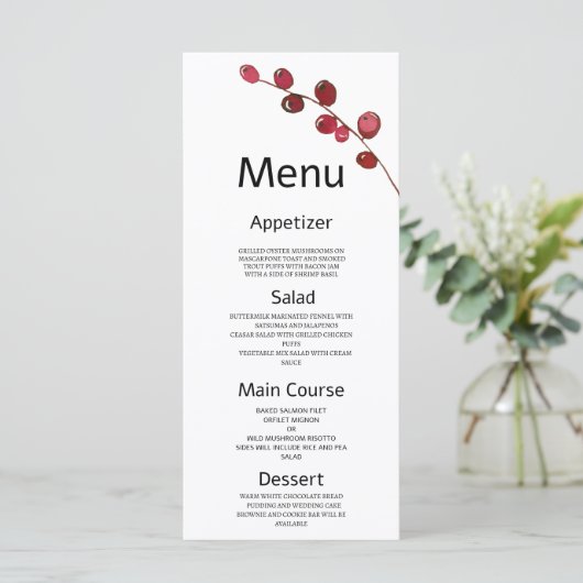 Burgunder Aquarellbeeren Blumenmenü Programm (Stehend Vorderseite)