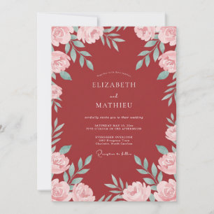 Burgunder Ätherische Rosenhochzeit Einladung
