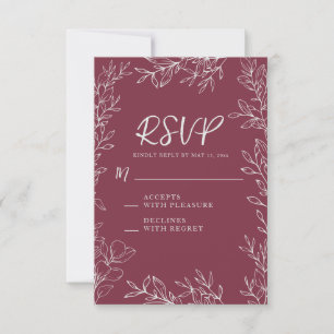 Burgunder-Beeren-Botanische-Linienkunst-Hochzeit RSVP Karte