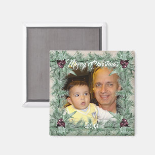 Burgunder-Beeren-Stechpalmen-Tannen-Weihnachts-Fot Magnet
