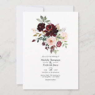 Burgunder-Beeren- und Rosé-Blumen-Hochzeit Einladung