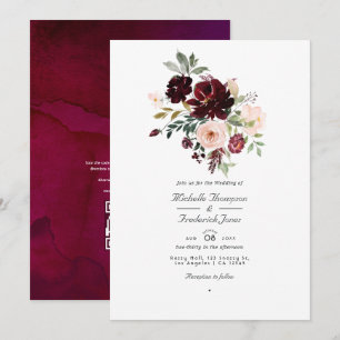 Burgunder Berry & Blush Floral QR Code RSVP Hochze Einladung