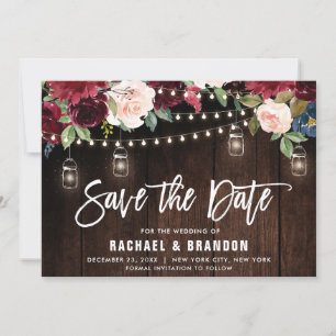 Burgunder Blau Blumen Lichterkette Mason Jar Save The Date