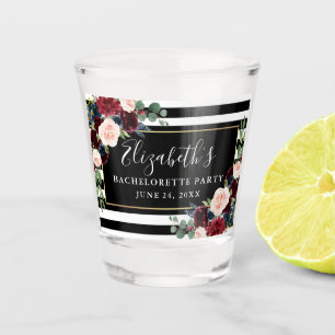 Burgunder Blaue Florale Junggesellinnenabschied-Ge Schnapsglas
