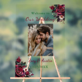 Burgunder Blume, Blätter und Perlen Personalisiert Acrylschild (Neutral)